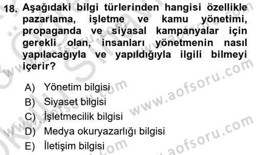 İletişim Kuramları Dersi 2022 - 2023 Yılı Yaz Okulu Sınav Soruları 18. Soru