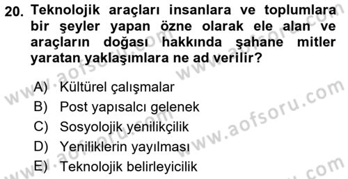 İletişim Kuramları Dersi 2022 - 2023 Yılı Yaz Okulu Sınav Soruları 20. Soru