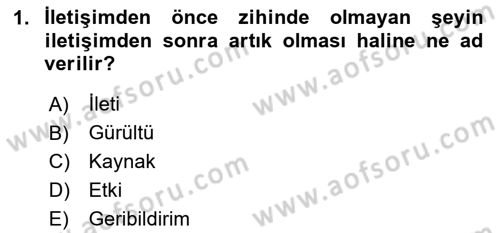 İletişim Kuramları Dersi 2023 - 2024 Yılı (Vize) Ara Sınav Soruları 1. Soru