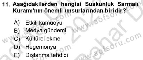 İletişim Kuramları Dersi 2023 - 2024 Yılı (Vize) Ara Sınav Soruları 11. Soru