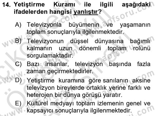 İletişim Kuramları Dersi 2023 - 2024 Yılı (Vize) Ara Sınav Soruları 14. Soru