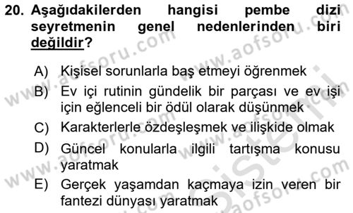 İletişim Kuramları Dersi 2023 - 2024 Yılı (Vize) Ara Sınav Soruları 20. Soru