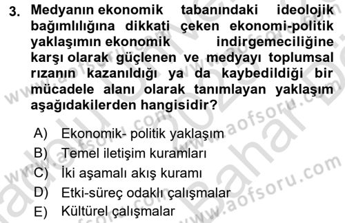 İletişim Kuramları Dersi 2023 - 2024 Yılı (Vize) Ara Sınav Soruları 3. Soru
