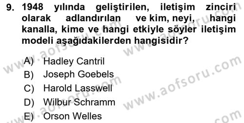 İletişim Kuramları Dersi 2023 - 2024 Yılı (Vize) Ara Sınav Soruları 9. Soru