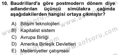 İletişim Kuramları Dersi 2023 - 2024 Yılı (Final) Dönem Sonu Sınav Soruları 10. Soru