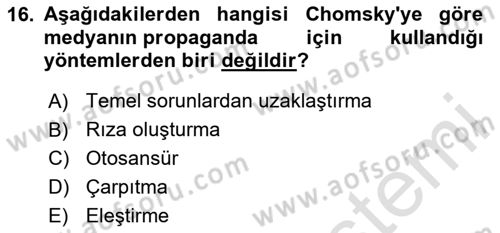 İletişim Kuramları Dersi 2023 - 2024 Yılı (Final) Dönem Sonu Sınav Soruları 16. Soru