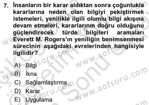 İletişim Kuramları Dersi 2023 - 2024 Yılı (Final) Dönem Sonu Sınav Soruları 7. Soru