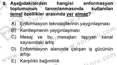 İletişim Kuramları Dersi 2023 - 2024 Yılı (Final) Dönem Sonu Sınav Soruları 8. Soru