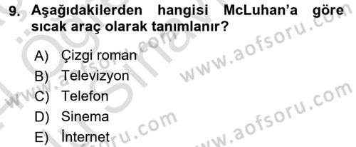 İletişim Kuramları Dersi 2023 - 2024 Yılı Yaz Okulu Sınav Soruları 9. Soru