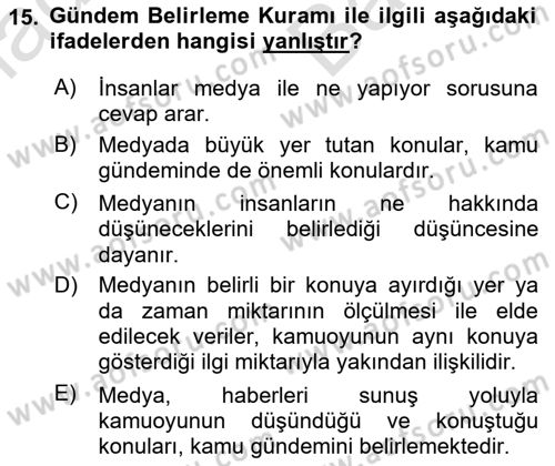 İletişim Kuramları Dersi 2024 - 2025 Yılı (Vize) Ara Sınav Soruları 15. Soru