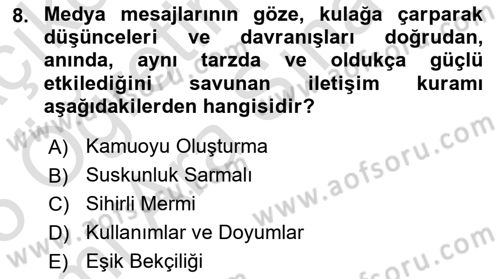 İletişim Kuramları Dersi 2024 - 2025 Yılı (Vize) Ara Sınav Soruları 8. Soru