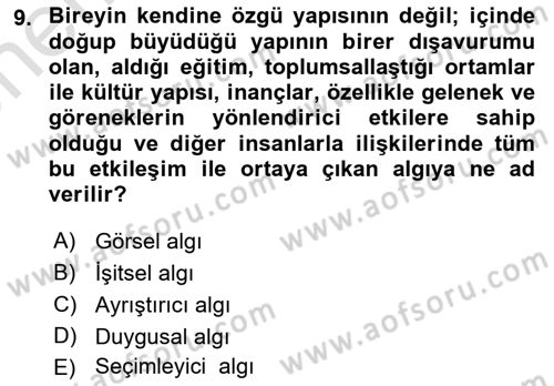 İletişim Kuramları Dersi 2024 - 2025 Yılı (Vize) Ara Sınav Soruları 9. Soru