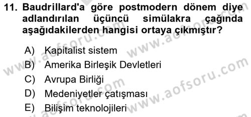 İletişim Kuramları Dersi Dönem Sonu Sınavı Deneme Sınav Soruları 11. Soru
