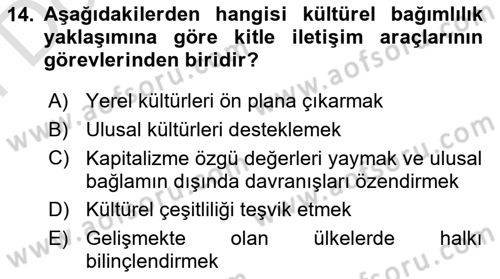 İletişim Kuramları Dersi 2024 - 2025 Yılı (Final) Dönem Sonu Sınav Soruları 14. Soru