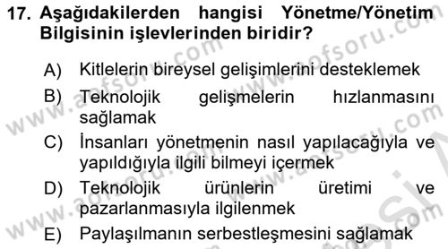 İletişim Kuramları Dersi 2024 - 2025 Yılı (Final) Dönem Sonu Sınav Soruları 17. Soru