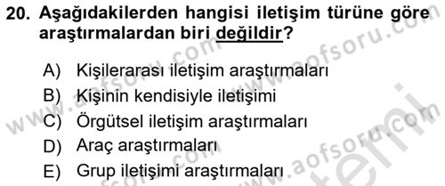 İletişim Kuramları Dersi 2024 - 2025 Yılı (Final) Dönem Sonu Sınav Soruları 20. Soru