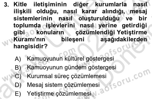 İletişim Kuramları Dersi 2024 - 2025 Yılı (Final) Dönem Sonu Sınav Soruları 3. Soru