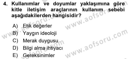 İletişim Kuramları Dersi 2024 - 2025 Yılı (Final) Dönem Sonu Sınav Soruları 4. Soru