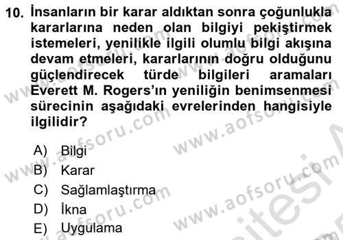 İletişim Kuramları Dersi 2024 - 2025 Yılı Yaz Okulu Sınav Soruları 10. Soru