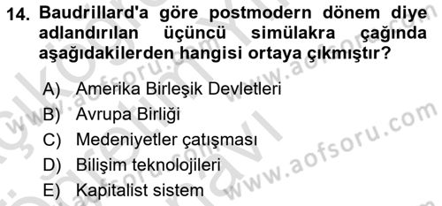 İletişim Kuramları Dersi 2024 - 2025 Yılı Yaz Okulu Sınav Soruları 14. Soru