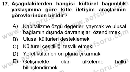 İletişim Kuramları Dersi 2024 - 2025 Yılı Yaz Okulu Sınav Soruları 17. Soru