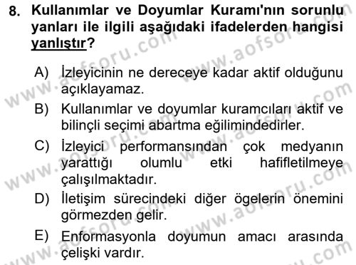 İletişim Kuramları Dersi 2024 - 2025 Yılı Yaz Okulu Sınav Soruları 8. Soru