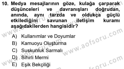 İletişim Kuramları Dersi 2025 - 2026 Yılı (Vize) Ara Sınav Soruları 10. Soru