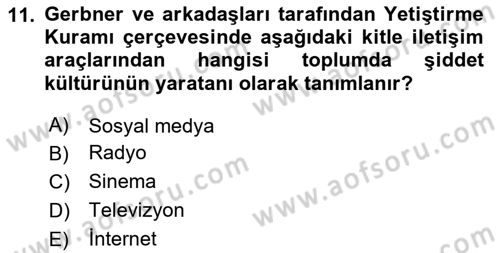 İletişim Kuramları Dersi 2025 - 2026 Yılı (Vize) Ara Sınav Soruları 11. Soru