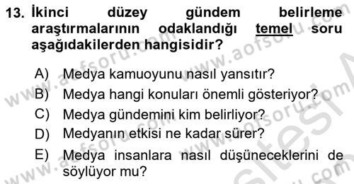 İletişim Kuramları Dersi 2025 - 2026 Yılı (Vize) Ara Sınav Soruları 13. Soru