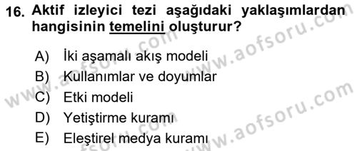 İletişim Kuramları Dersi 2025 - 2026 Yılı (Vize) Ara Sınav Soruları 16. Soru