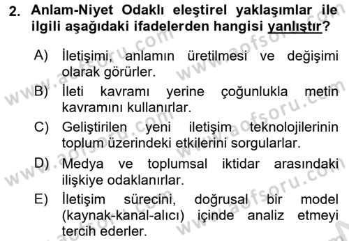 İletişim Kuramları Dersi 2025 - 2026 Yılı (Vize) Ara Sınav Soruları 2. Soru