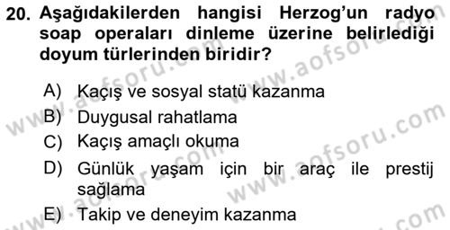 İletişim Kuramları Dersi 2025 - 2026 Yılı (Vize) Ara Sınav Soruları 20. Soru