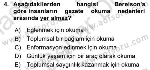 İletişim Kuramları Dersi 2025 - 2026 Yılı (Final) Dönem Sonu Sınav Soruları 4. Soru