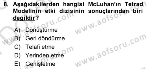 İletişim Kuramları Dersi 2025 - 2026 Yılı (Final) Dönem Sonu Sınav Soruları 8. Soru