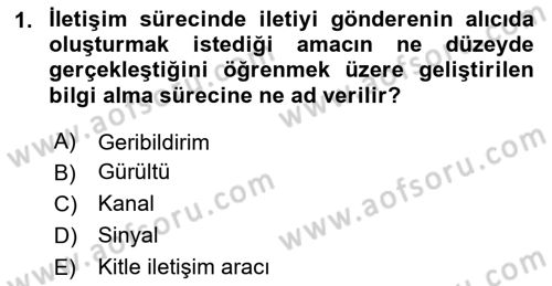 İletişim Kuramları Dersi 2025 - 2026 Yılı Yaz Okulu Sınav Soruları 1. Soru