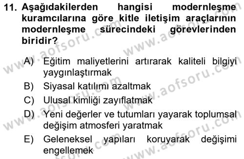 İletişim Kuramları Dersi 2025 - 2026 Yılı Yaz Okulu Sınav Soruları 11. Soru