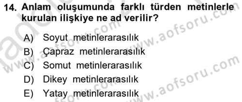 İletişim Kuramları Dersi 2025 - 2026 Yılı Yaz Okulu Sınav Soruları 14. Soru
