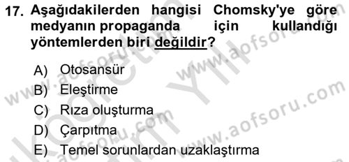 İletişim Kuramları Dersi 2025 - 2026 Yılı Yaz Okulu Sınav Soruları 17. Soru