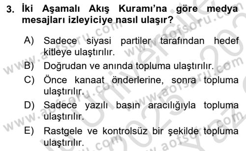İletişim Kuramları Dersi 2025 - 2026 Yılı Yaz Okulu Sınav Soruları 3. Soru
