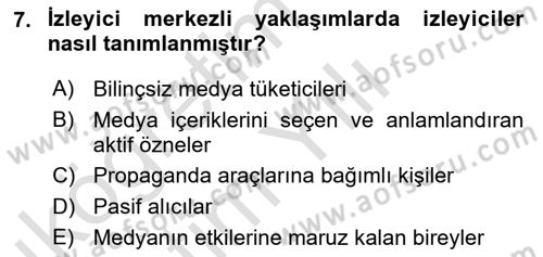 İletişim Kuramları Dersi 2025 - 2026 Yılı Yaz Okulu Sınav Soruları 7. Soru