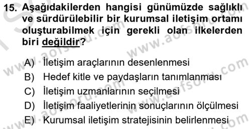 Stratejik İletişim Dersi 2015 - 2016 Yılı (Final) Dönem Sonu Sınav Soruları 15. Soru
