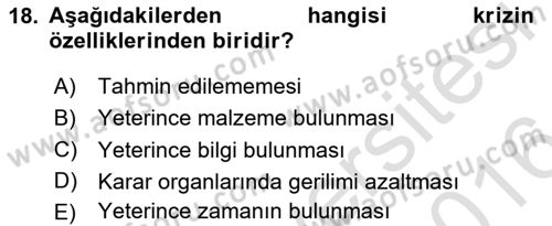 Stratejik İletişim Dersi 2015 - 2016 Yılı (Final) Dönem Sonu Sınav Soruları 18. Soru