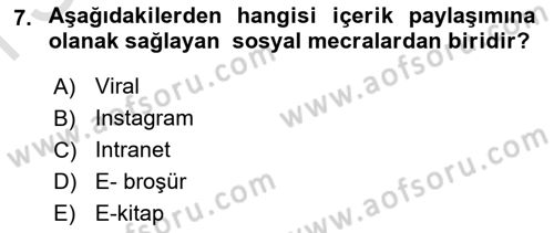 Stratejik İletişim Dersi 2015 - 2016 Yılı (Final) Dönem Sonu Sınav Soruları 7. Soru