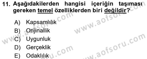 Stratejik İletişim Dersi 2016 - 2017 Yılı (Vize) Ara Sınav Soruları 11. Soru