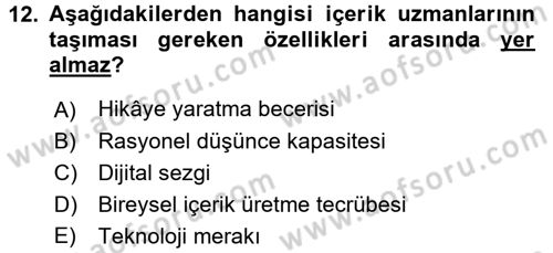 Stratejik İletişim Dersi 2016 - 2017 Yılı (Vize) Ara Sınav Soruları 12. Soru