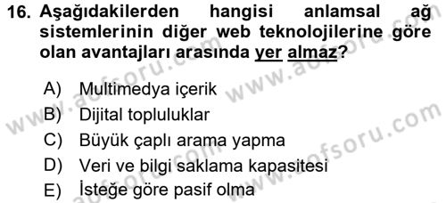 Stratejik İletişim Dersi 2016 - 2017 Yılı (Vize) Ara Sınav Soruları 16. Soru