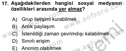 Stratejik İletişim Dersi 2016 - 2017 Yılı (Vize) Ara Sınav Soruları 17. Soru