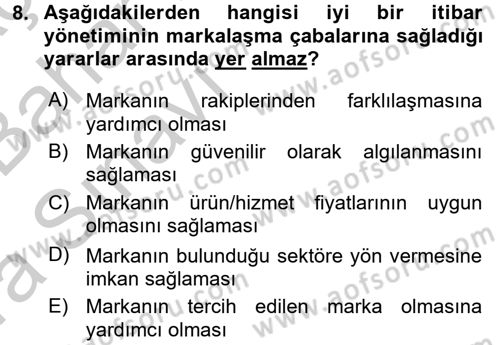 Stratejik İletişim Dersi 2016 - 2017 Yılı (Vize) Ara Sınav Soruları 8. Soru