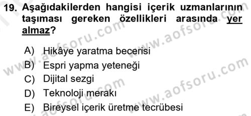 Stratejik İletişim Dersi 2017 - 2018 Yılı (Vize) Ara Sınav Soruları 19. Soru
