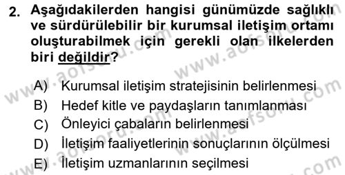 Stratejik İletişim Dersi 2017 - 2018 Yılı (Vize) Ara Sınav Soruları 2. Soru